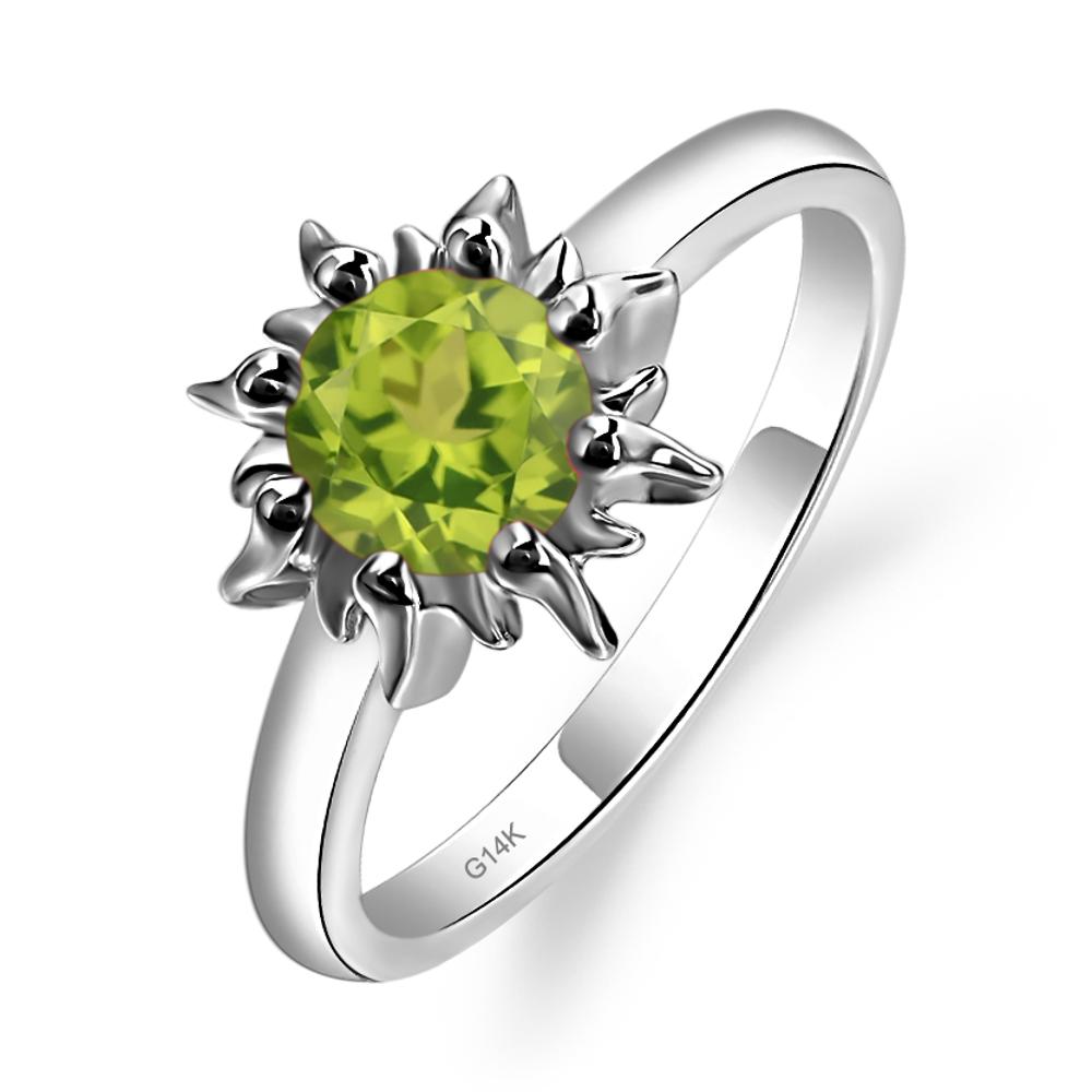 Sunburst Peridot Solitaire Ring - LUO Jewelry #metal_14k white gold