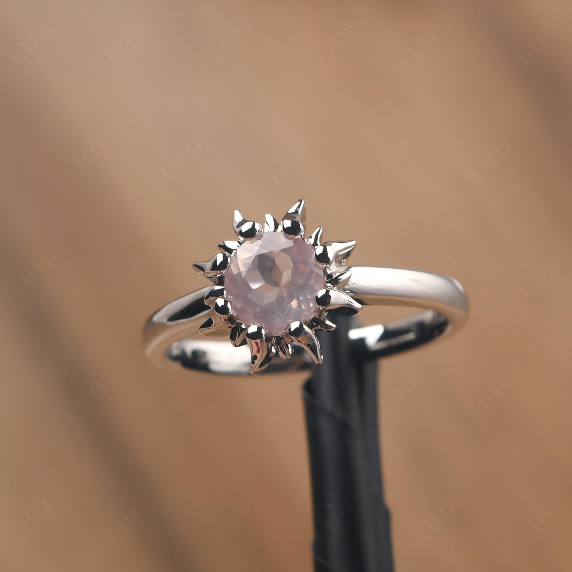 Sunburst Rose Quartz Solitaire Ring - LUO Jewelry