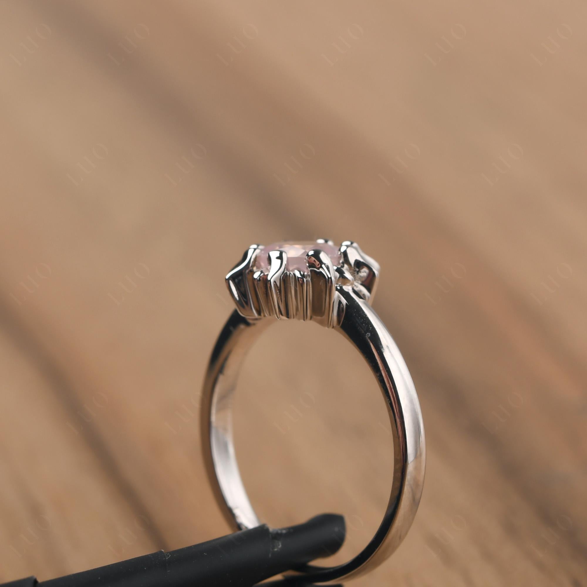 Sunburst Rose Quartz Solitaire Ring - LUO Jewelry