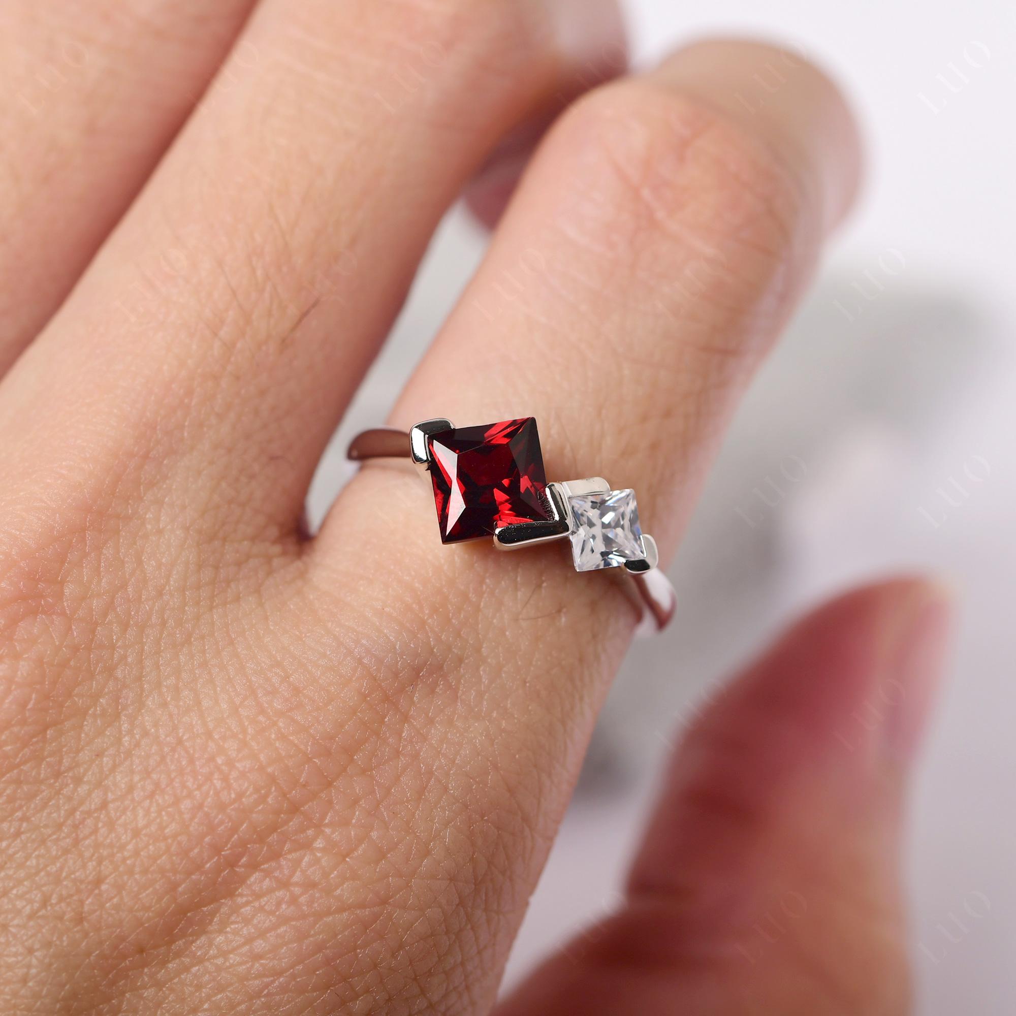 Natural garnet ring, princess cut garnet, garnet wedding ring, sterling silver, January birthstone, red orders gemstone