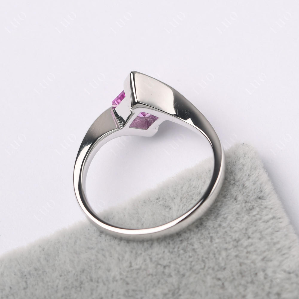 Princess Cut Kite Set Pink Sapphire Solitaire Ring
