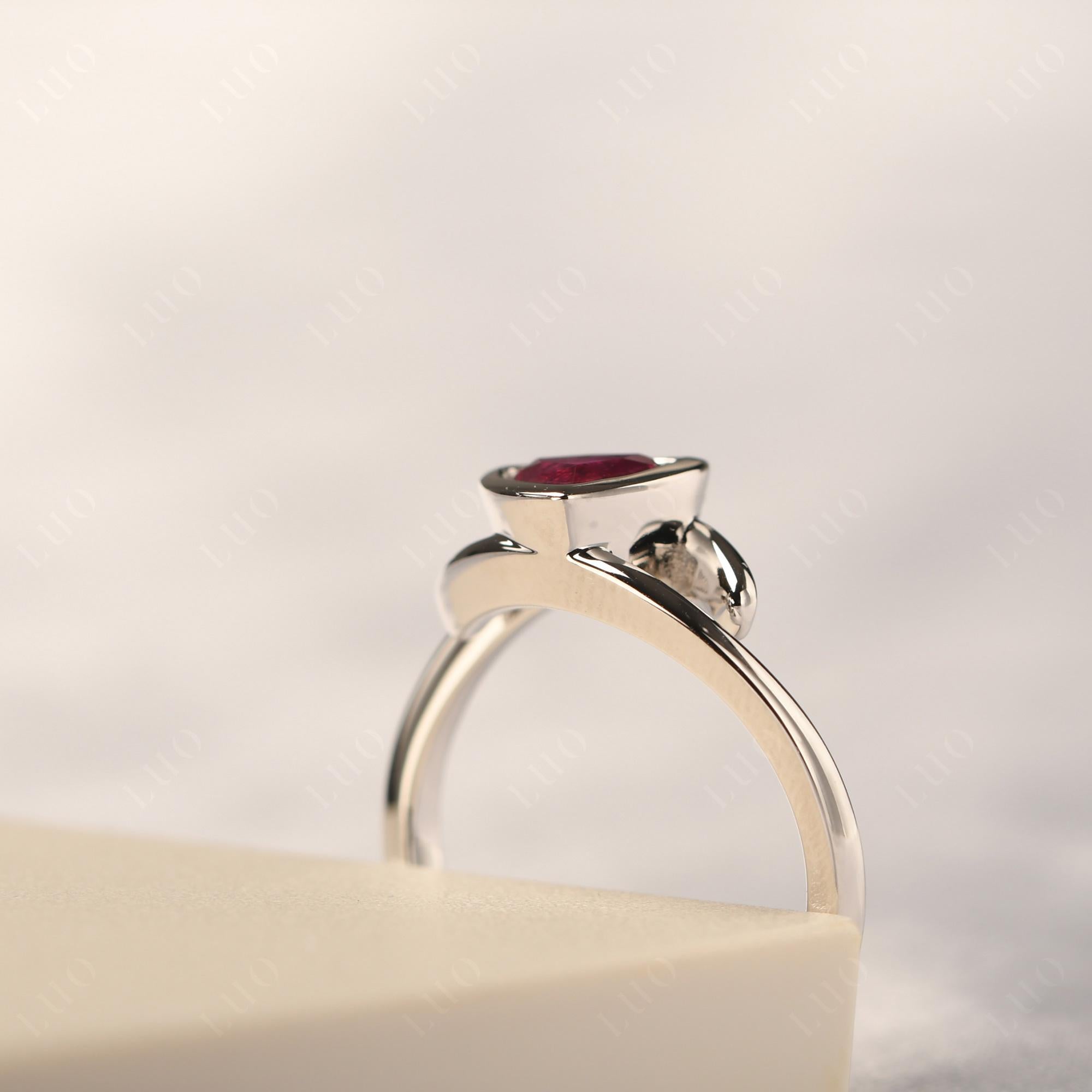 Lab Grown Ruby Bezel Set Bypass Solitaire Ring | LUO