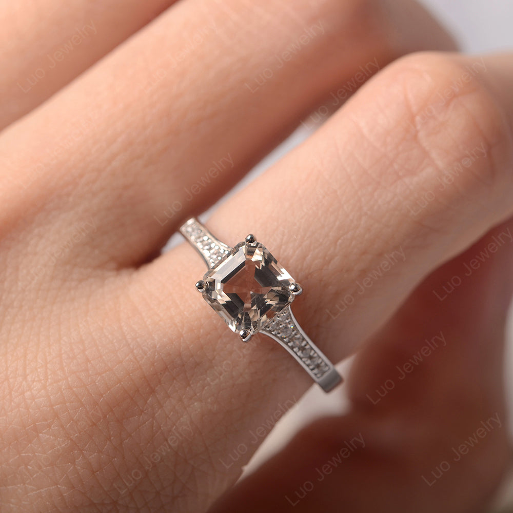Morganite Ring Asscher Cut Engagement Ring - LUO Jewelry