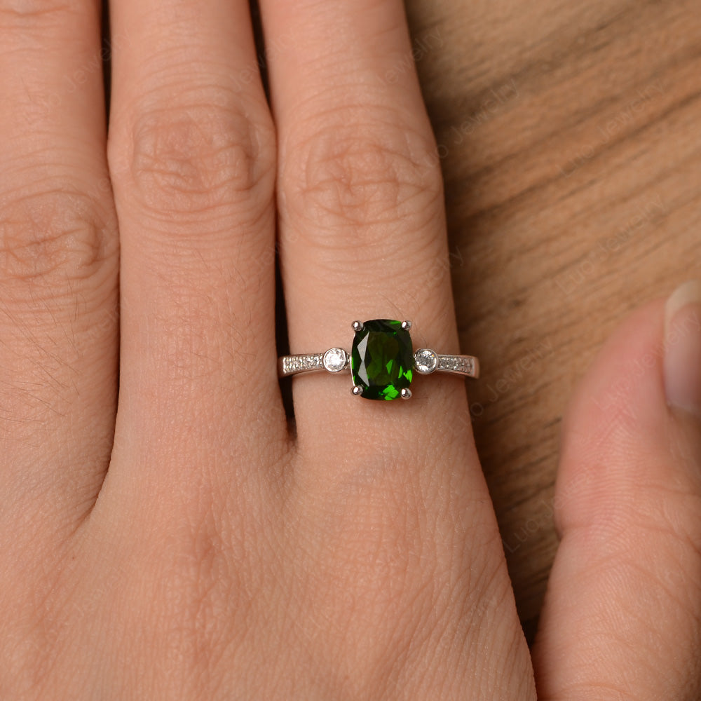 Cushion Cut Diopside Pave Wedding Ring - LUO Jewelry