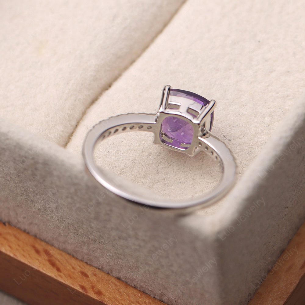 Natural amethyst ring purple gemstone promise ring cushion popular cut February birthstone ring silver ring