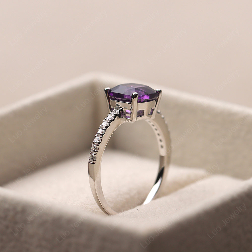 Amethyst Wedding Ring Cushion Cut White Gold - LUO Jewelry