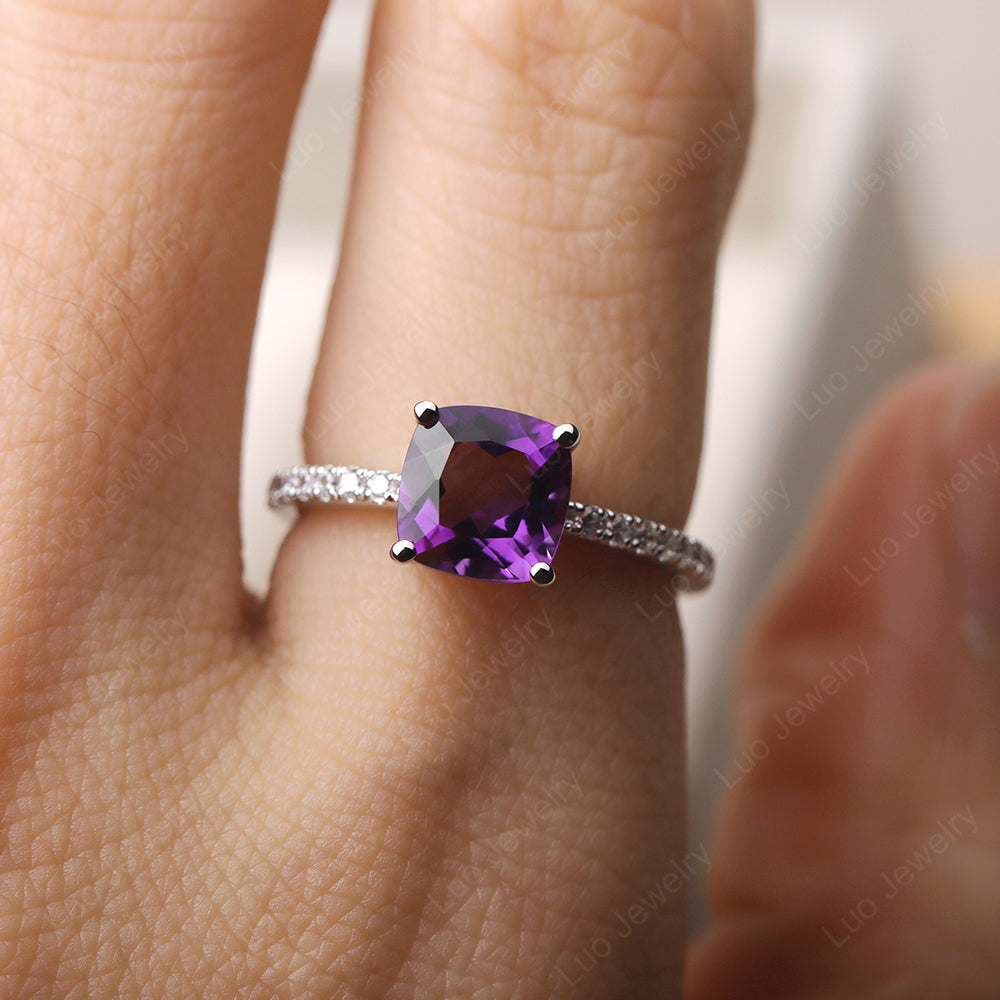 Natural amethyst on sale ring cushion cut amethyst gemstone rings engagement ring silver jewelry split shank ring