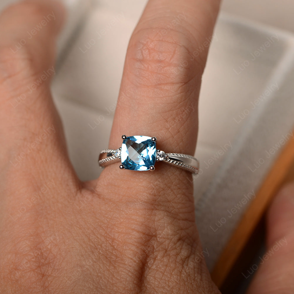 Cushion Cut Swiss Blue Topaz Engagement Ring Silver - LUO Jewelry