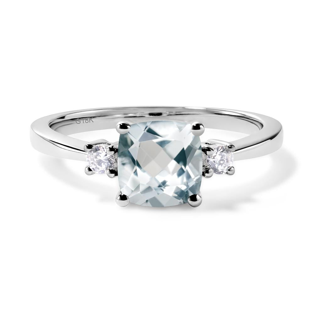 Cushion Cut Aquamarine Trilogy Ring - LUO Jewelry #metal_18k white gold