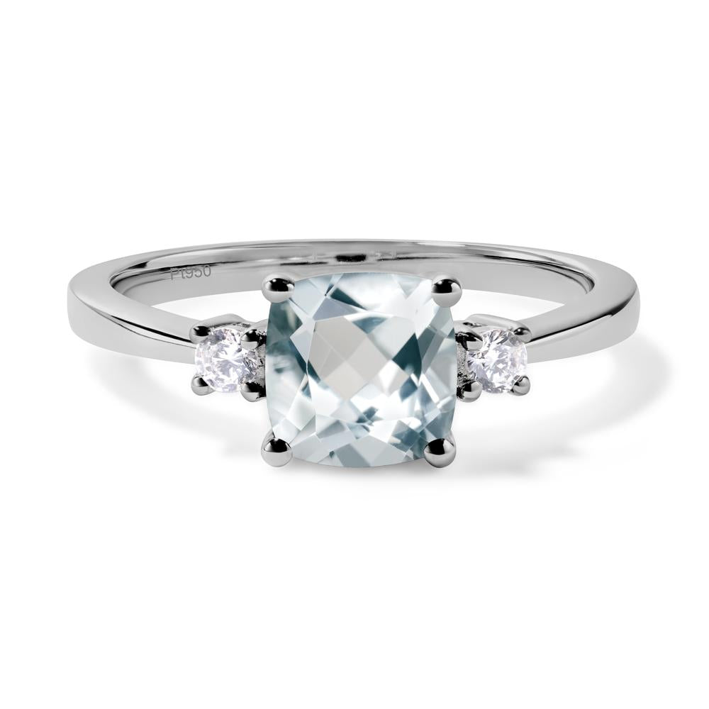 Cushion Cut Aquamarine Trilogy Ring - LUO Jewelry #metal_platinum