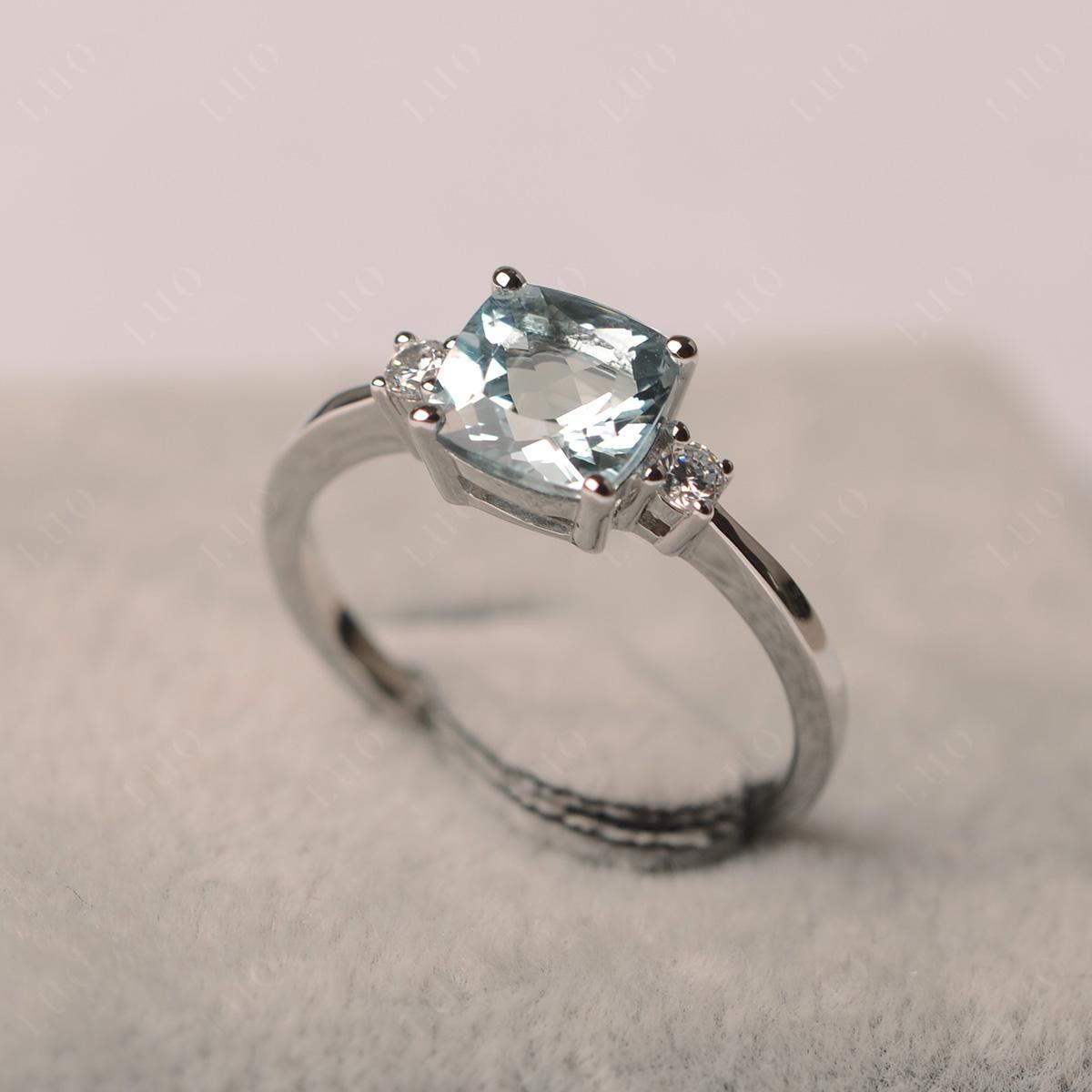 Cushion Cut Aquamarine Trilogy Ring - LUO Jewelry