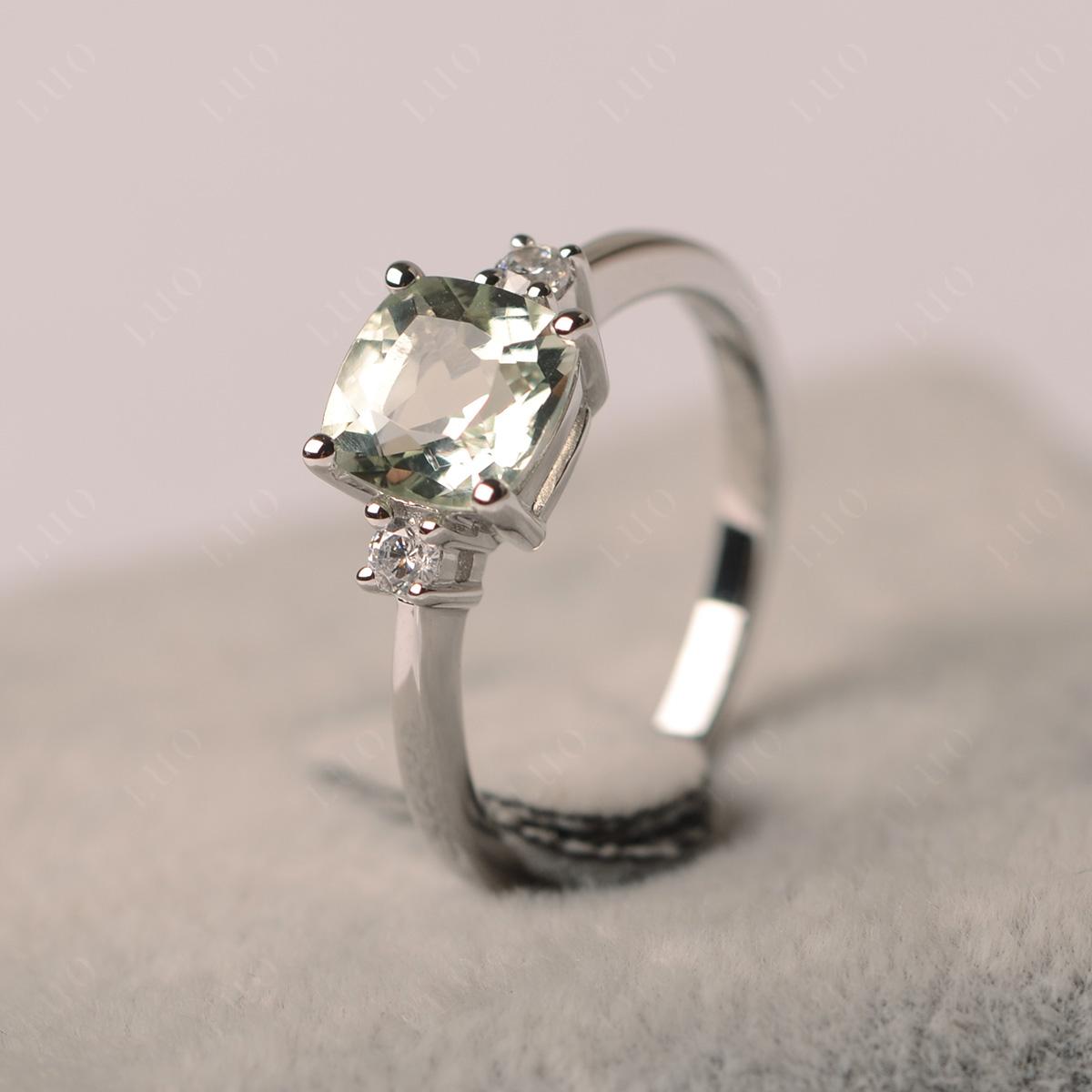 Cushion Cut Green Amethyst Trilogy Ring - LUO Jewelry