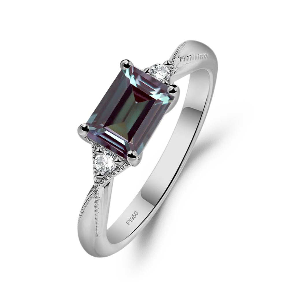 Vintage alexandrite ring,925 sterling silver with rodium plated alexandrite engagement ring wedding outlet ring emerald cut stone ring,promise ring