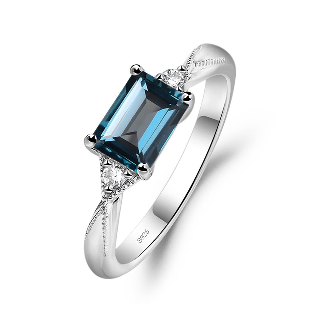 Simple November Birthstone Ring Silver Emerald Cut London Blue outlet Topaz Bridal Ring