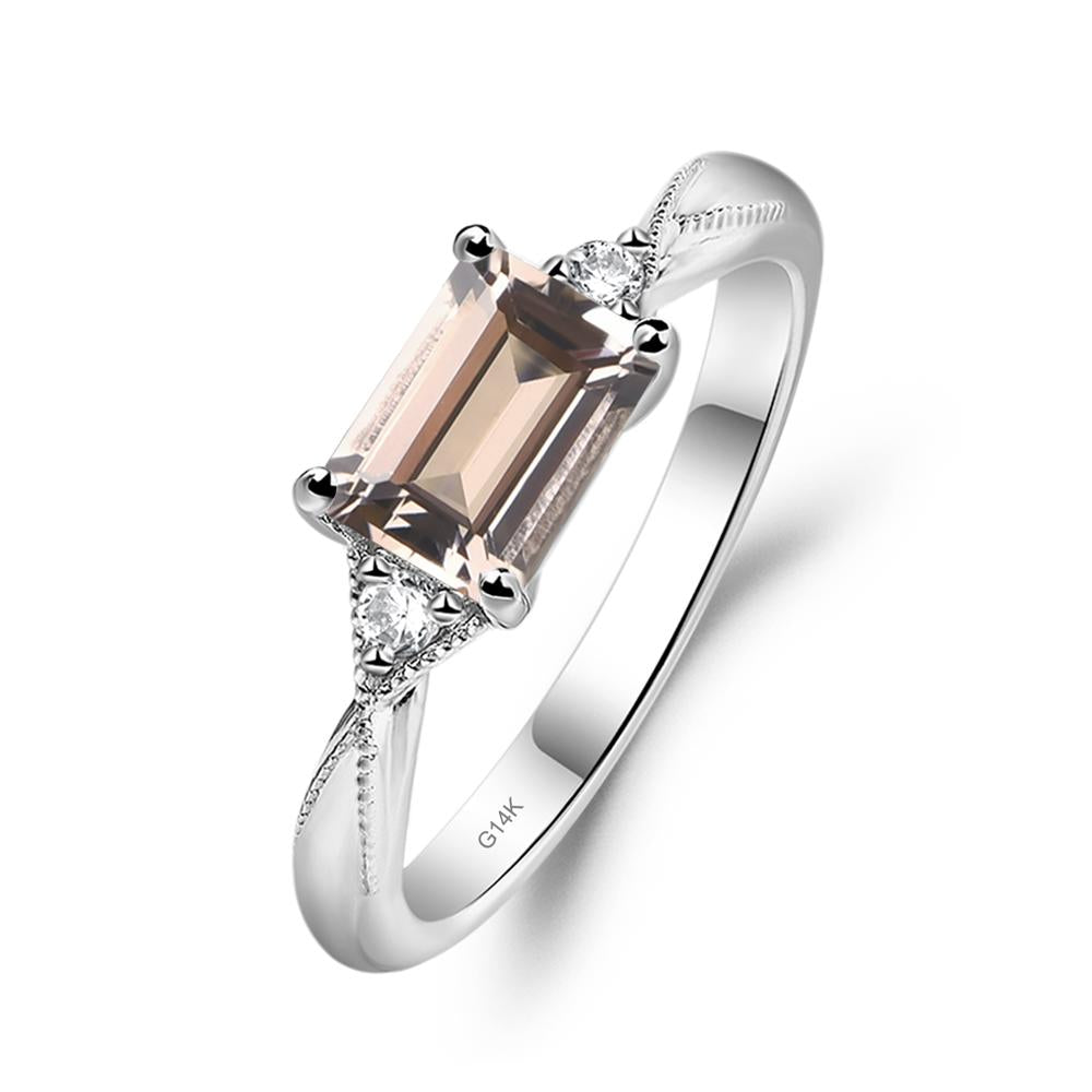 Horizontal Emerald Cut Morganite Engagement Ring - LUO Jewelry #metal_14k white gold