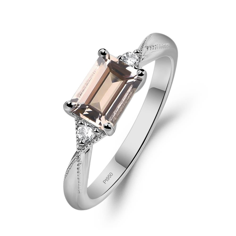 Horizontal Emerald Cut Morganite Engagement Ring - LUO Jewelry #metal_platinum