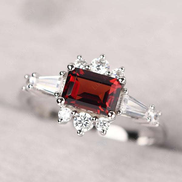 Classic Rhodolite Garnet Engagement Ring Emerald Cut Garnet Women Dainty Ring White 2024 Topaz Eternity Accent Ring Garnet Octagon Valentine Ring