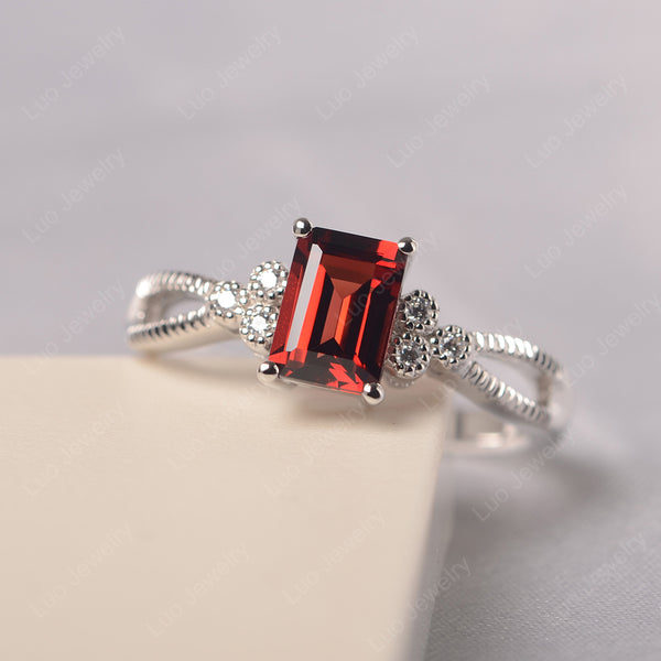 Classic Rhodolite Garnet Engagement Ring Emerald Cut Garnet Women Dainty Ring White Topaz store Eternity Accent Ring Garnet Octagon Valentine Ring