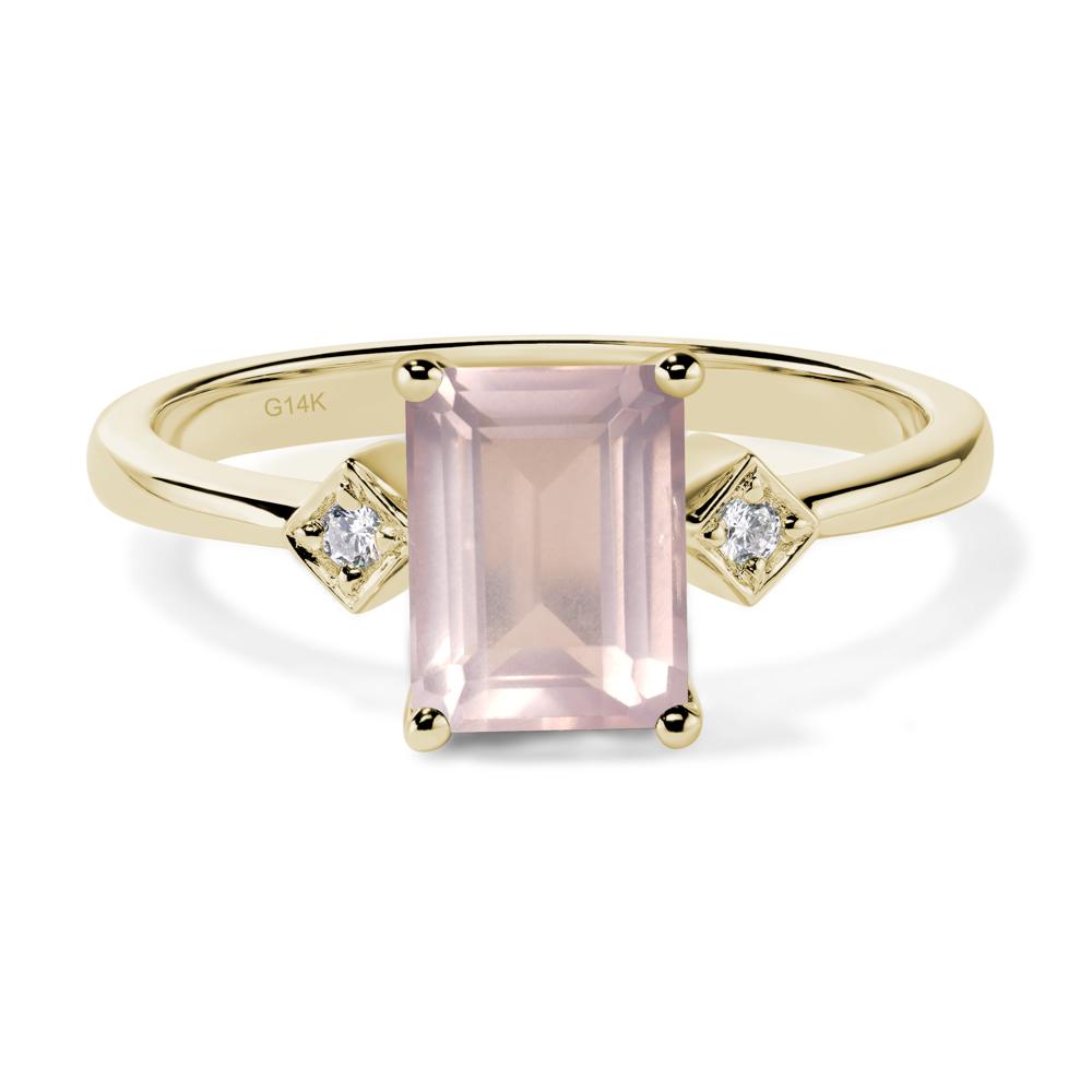 S925 high quality Emerald cut Fusion Rose Quartz Trilogy Ring