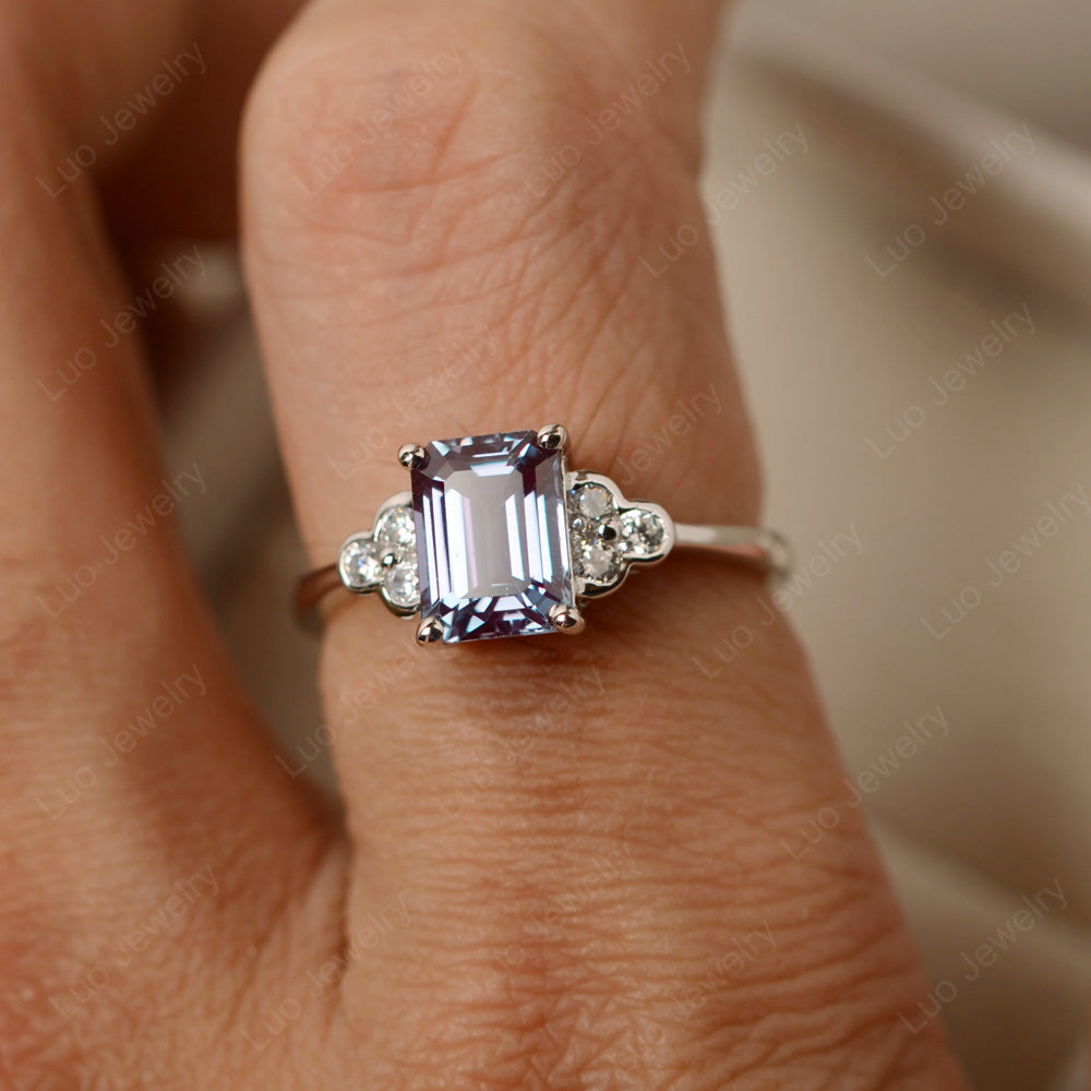 Emerald cut alexandrite engagement on sale ring