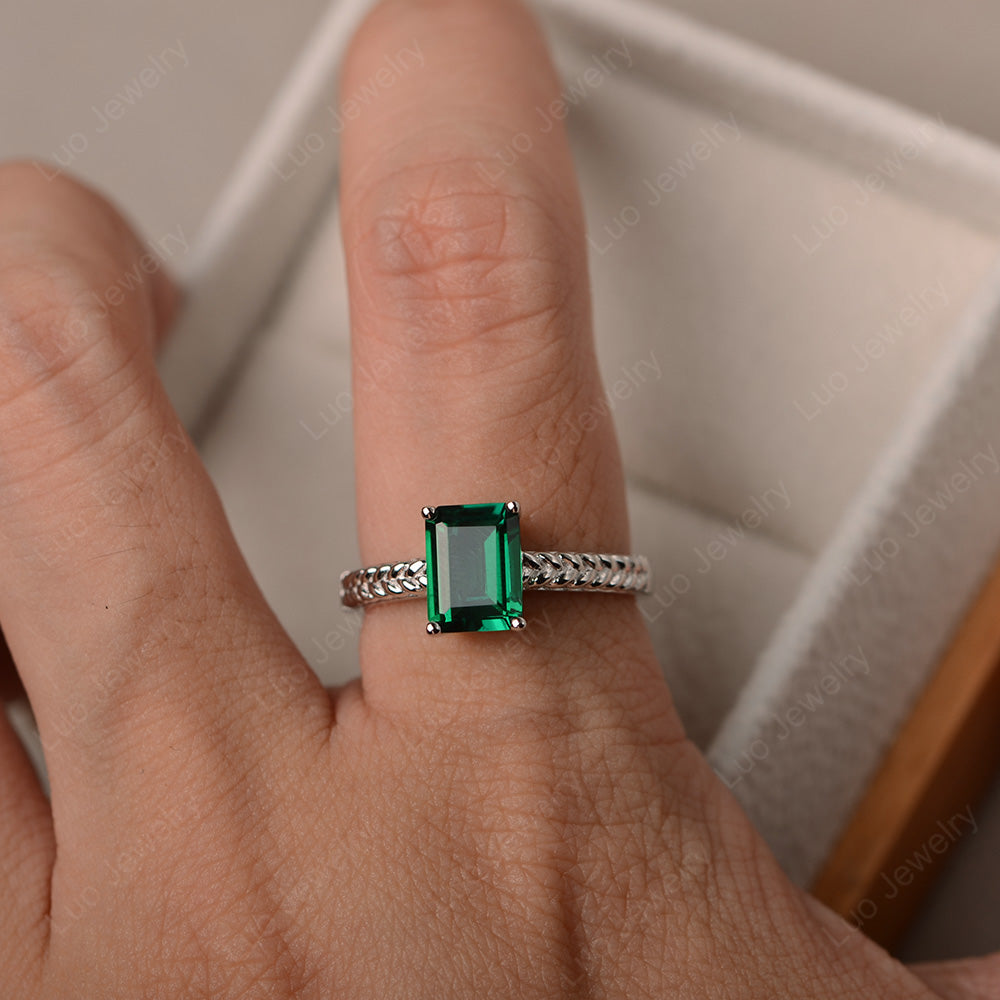 Woven Ring Lab Emerald Solitaire Engagement Ring - LUO Jewelry