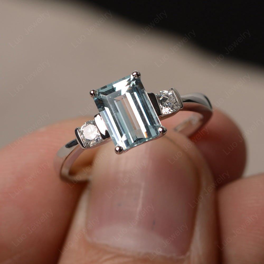 Emerald cut aquamarine ring rose deals gold