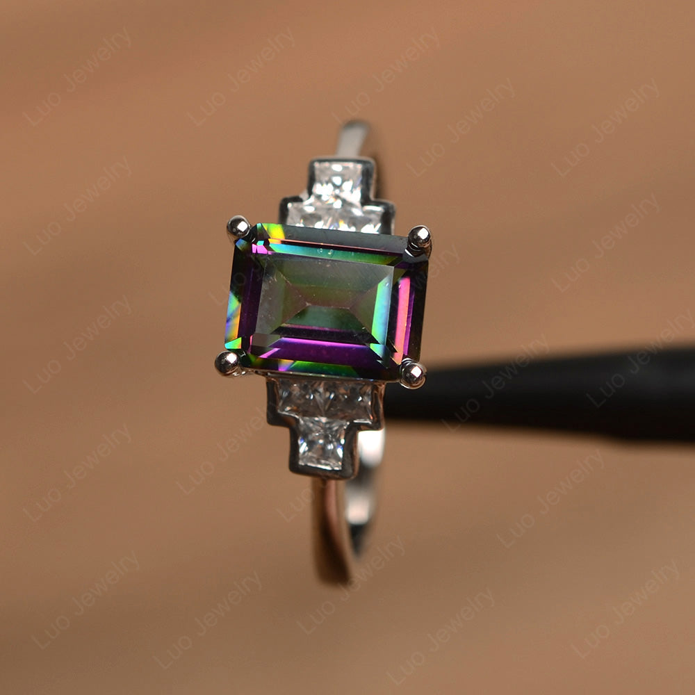 Emerald Cut Mystic Topaz Promise Ring White Gold - LUO Jewelry