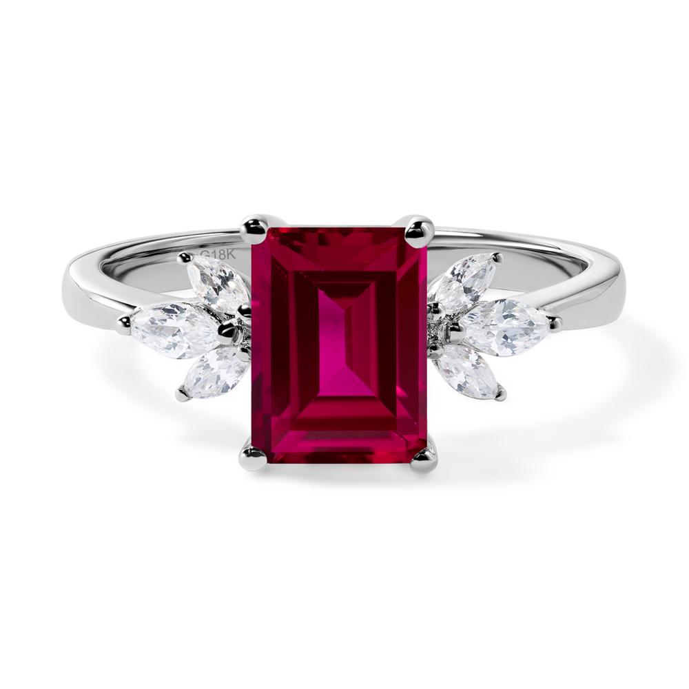 Lab Ruby Ring Emerald Cut Wedding Ring - LUO Jewelry #metal_18k white gold