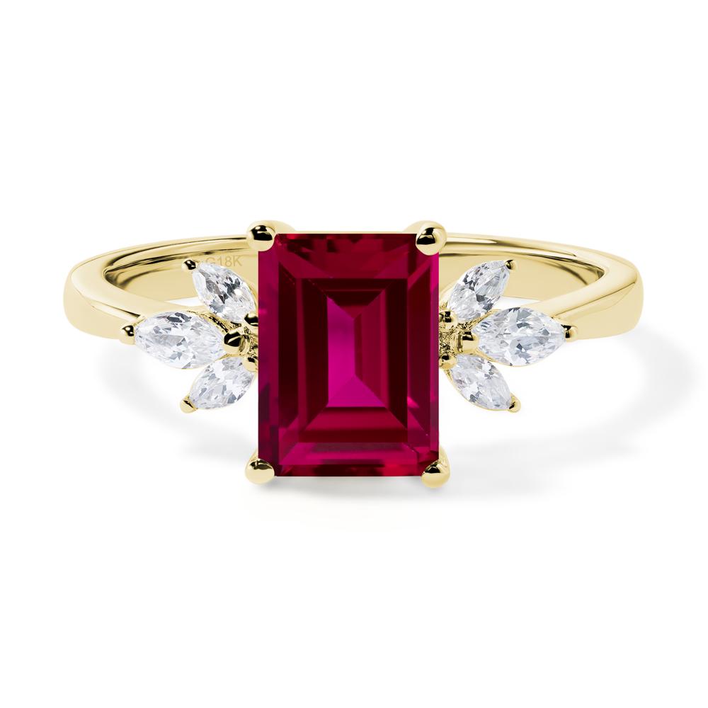 Lab Ruby Ring Emerald Cut Wedding Ring - LUO Jewelry #metal_18k yellow gold