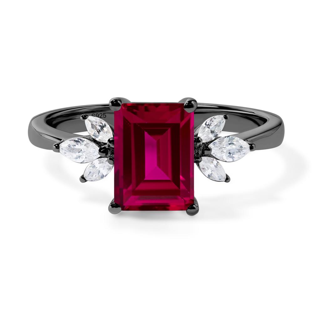 Lab Ruby Ring Emerald Cut Wedding Ring - LUO Jewelry #metal_black finish sterling silver