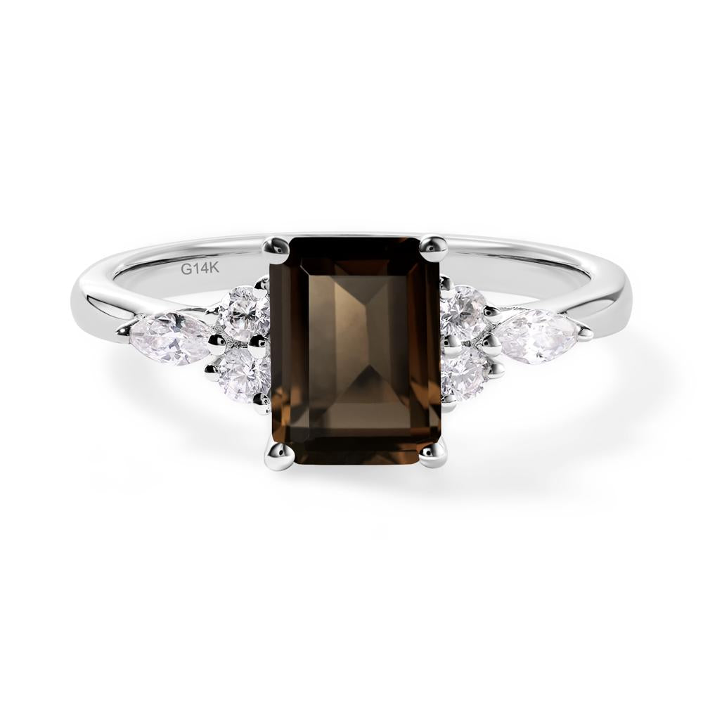 Simple Emerald Cut Smoky Quartz Ring - LUO Jewelry #metal_14k white gold