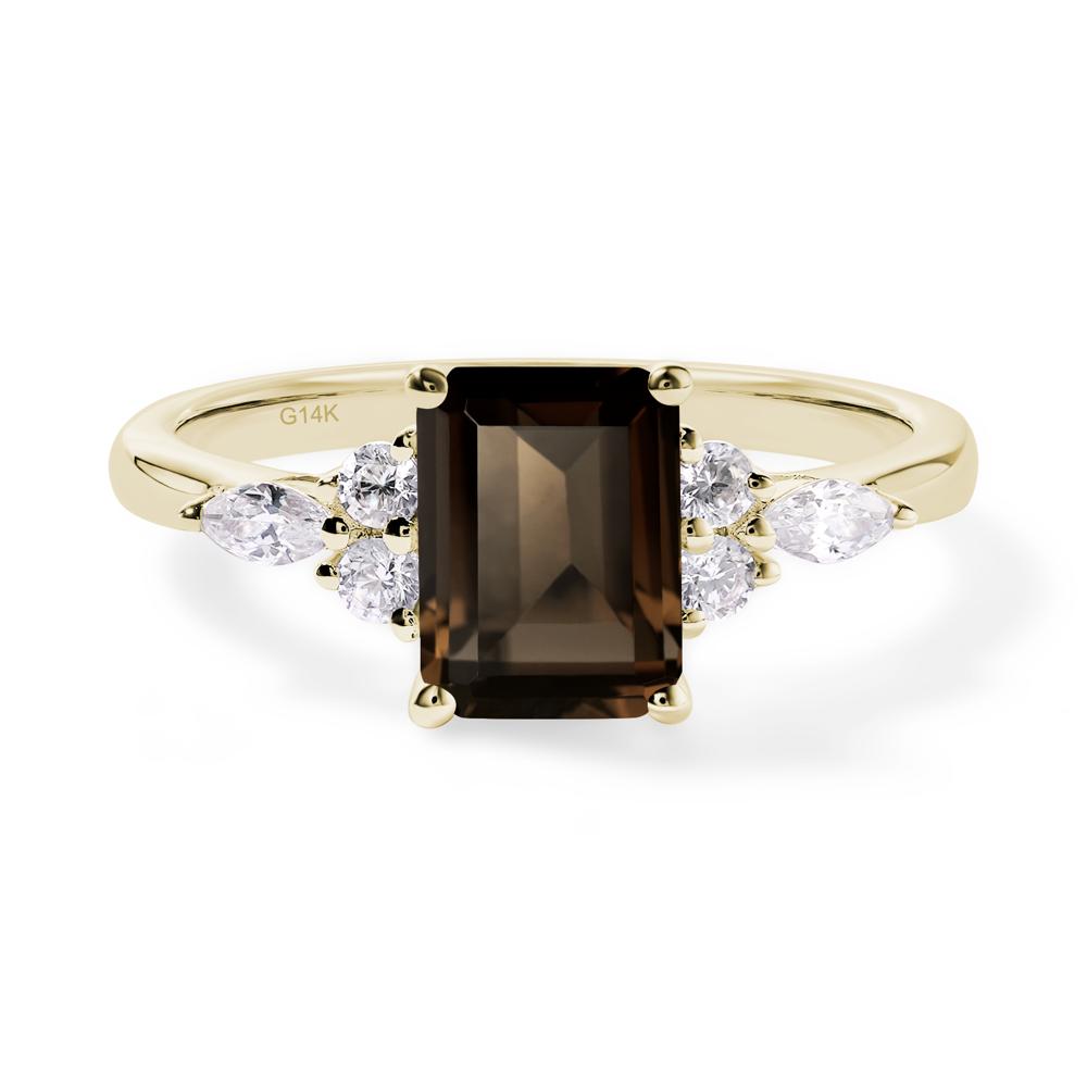 Simple Emerald Cut Smoky Quartz Ring - LUO Jewelry #metal_14k yellow gold