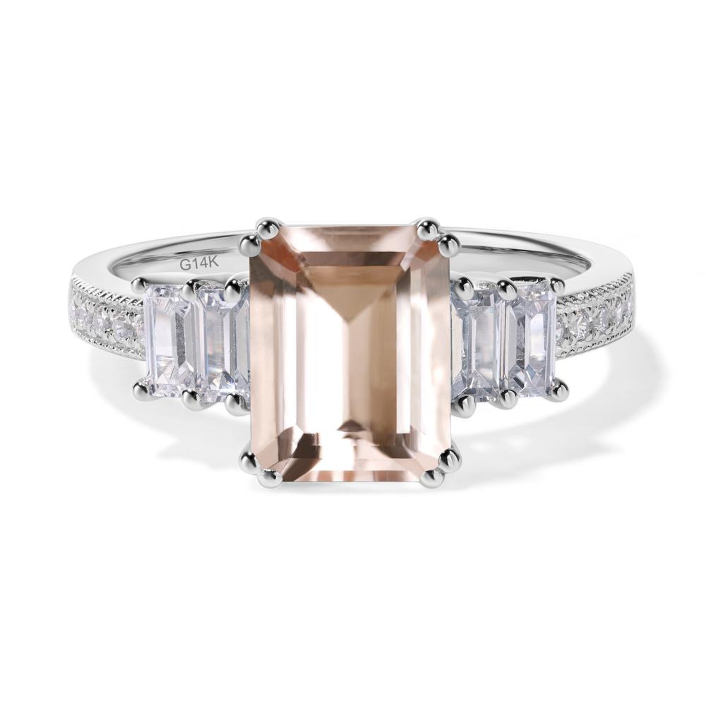 Emerald Cut Morganite Art Deco Milgrain Ring - LUO Jewelry #metal_14k white gold