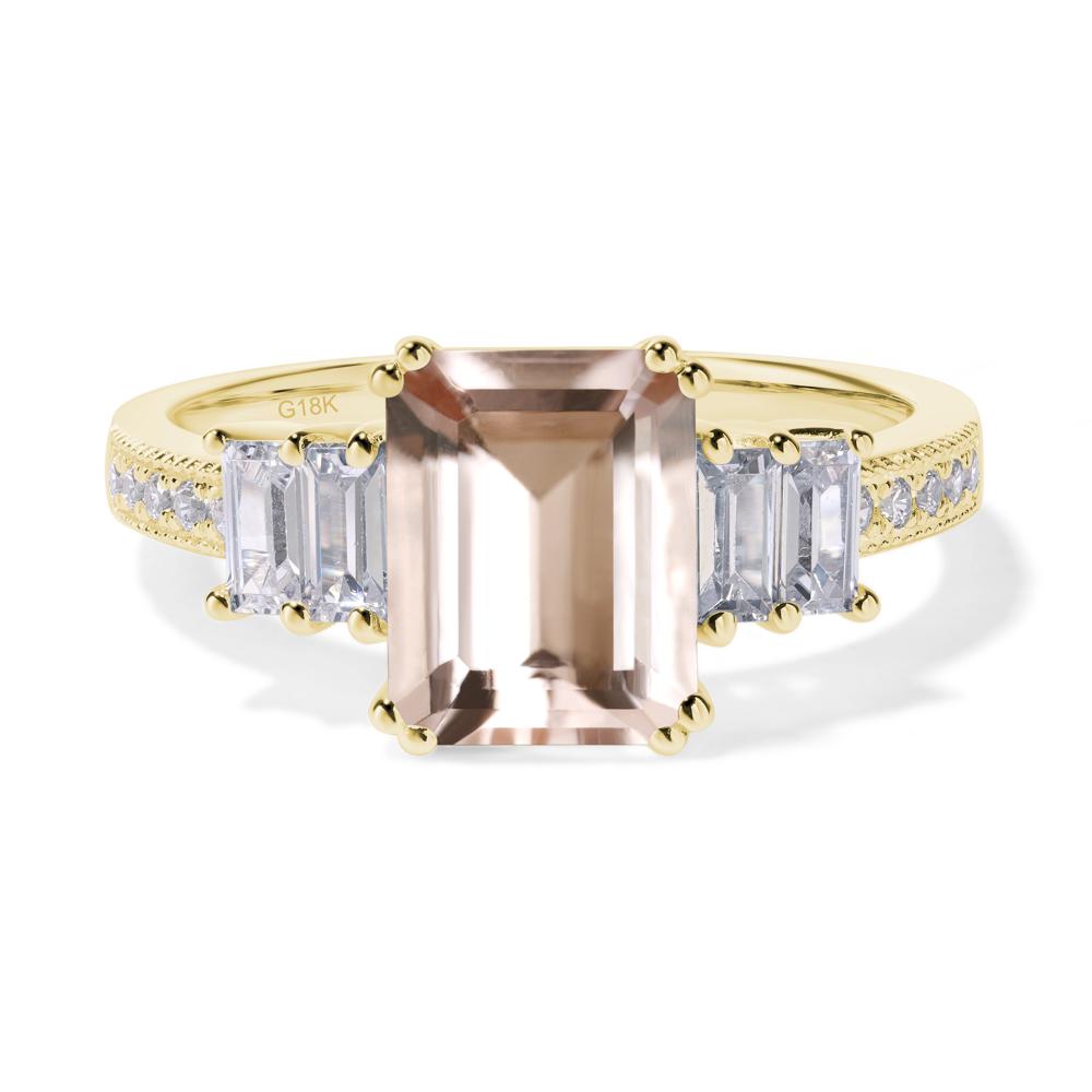 Emerald Cut Morganite Art Deco Milgrain Ring - LUO Jewelry #metal_18k yellow gold