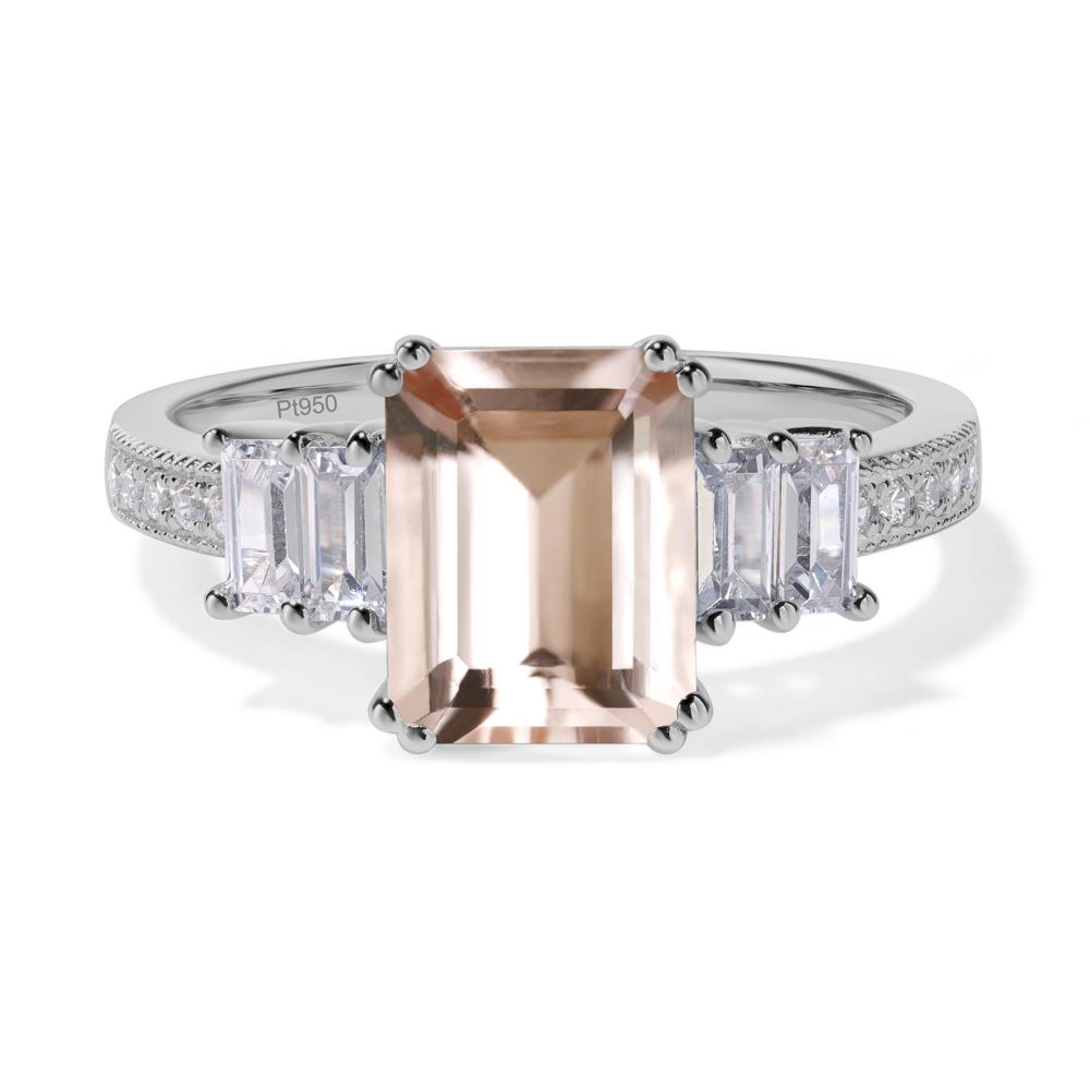 Emerald Cut Morganite Art Deco Milgrain Ring - LUO Jewelry #metal_platinum