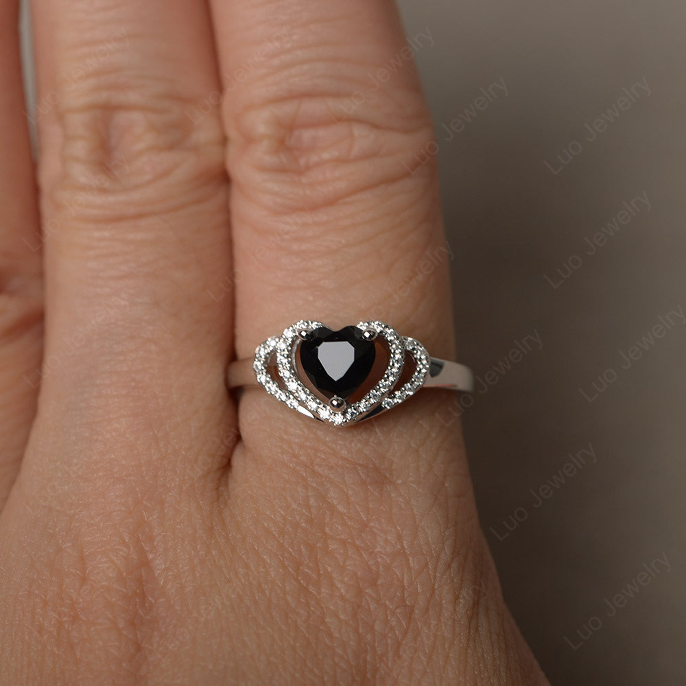 Silver Black Spinel Sparkling Love deals Heart Cut Promise Ring