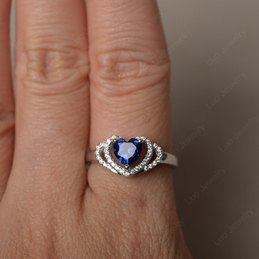 Heart Shaped Lab Sapphire Ring White Gold - LUO Jewelry