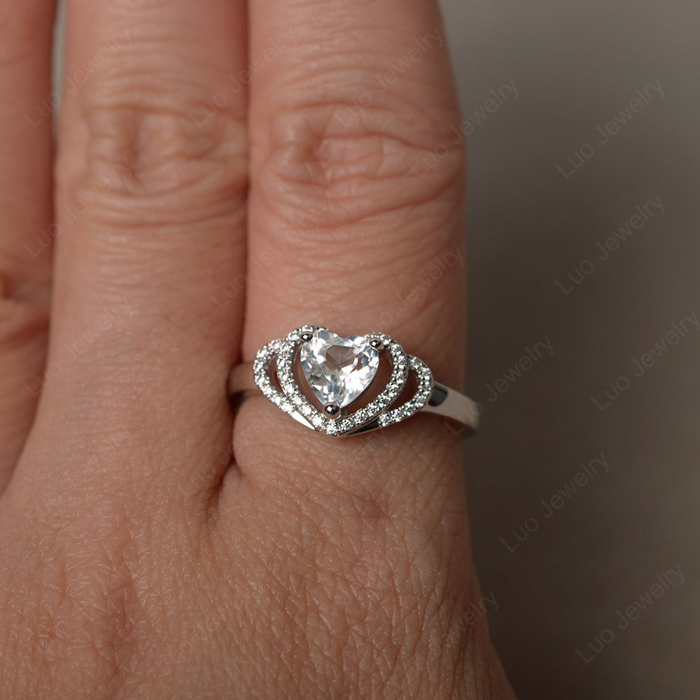 Heart Shaped White Topaz Ring White Gold - LUO Jewelry