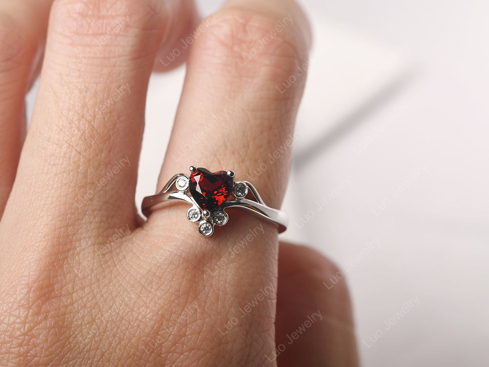 Garnet Heart Shaped Promise Ring - LUO Jewelry