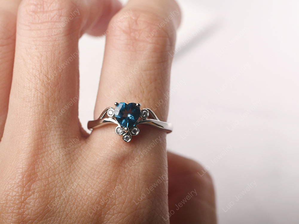 London Blue Topaz Ring Gemstone Ring Heart hotsell Cut Sterling Silver Promise Ring