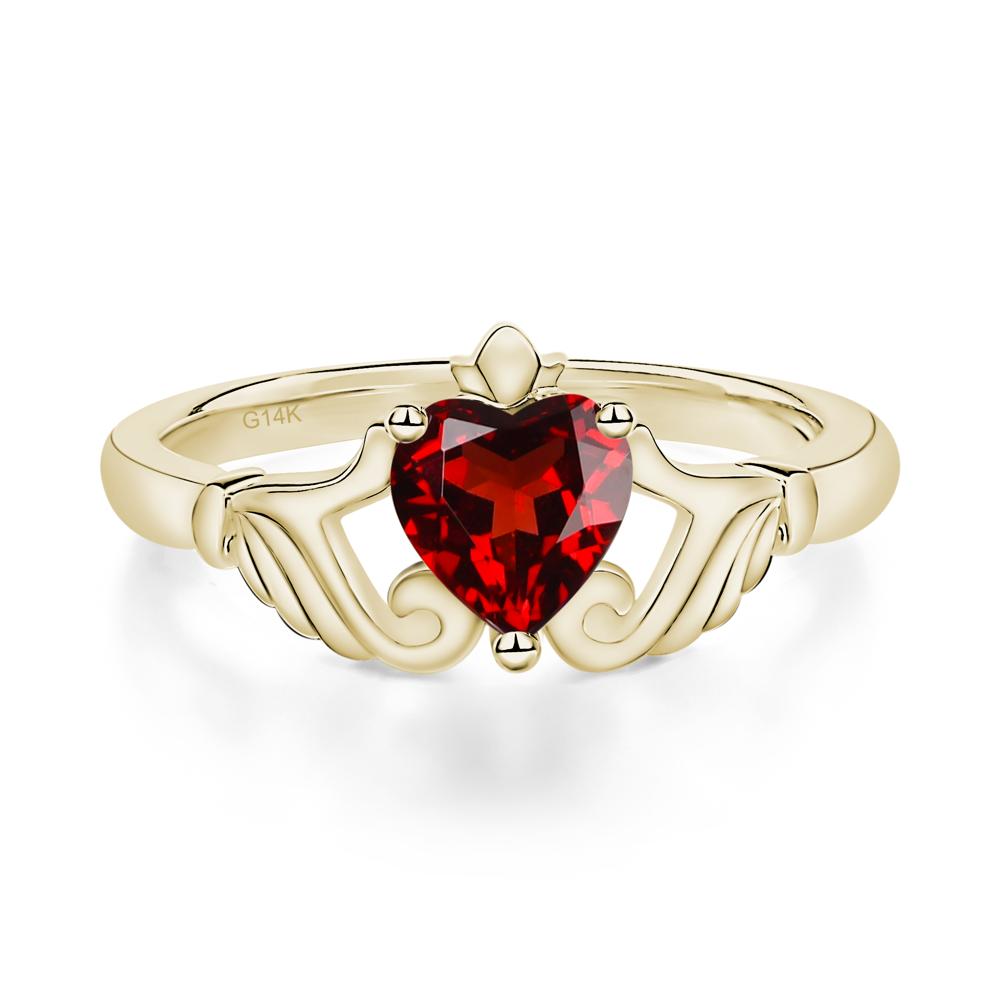 Heart Shaped Garnet Claddagh Ring - LUO Jewelry #metal_14k yellow gold