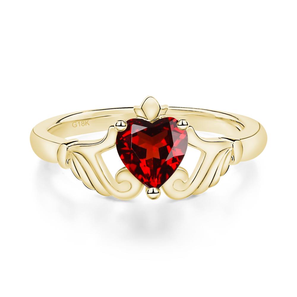 Heart Shaped Garnet Claddagh Ring - LUO Jewelry #metal_18k yellow gold