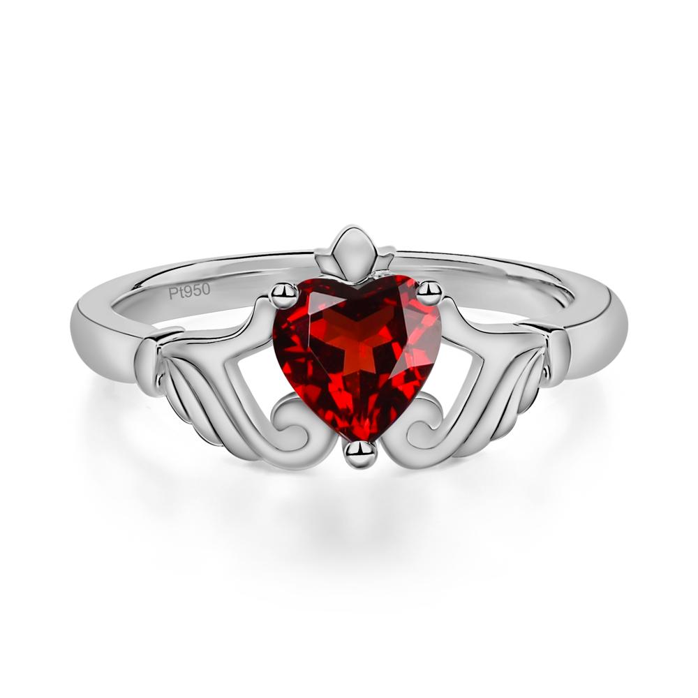 Heart Shaped Garnet Claddagh Ring - LUO Jewelry #metal_platinum