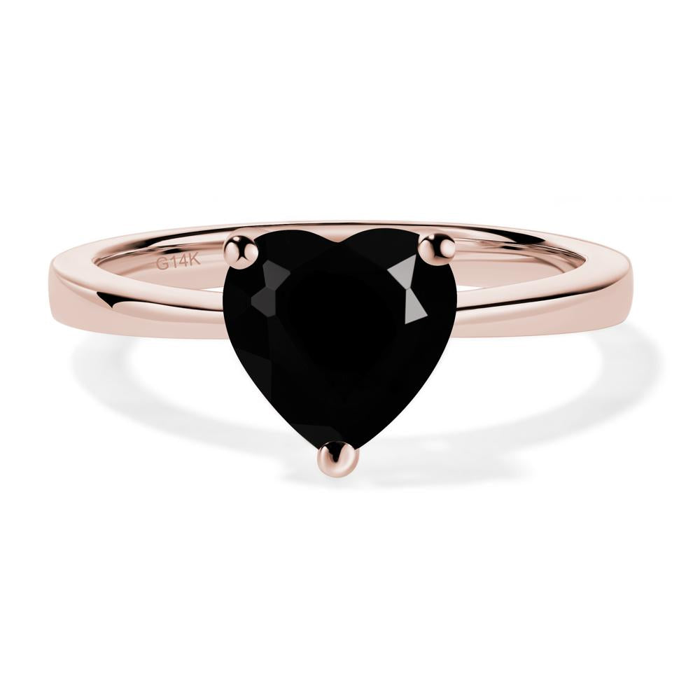 Heart Shaped Black Spinel Solitaire Ring - LUO Jewelry #metal_14k rose gold