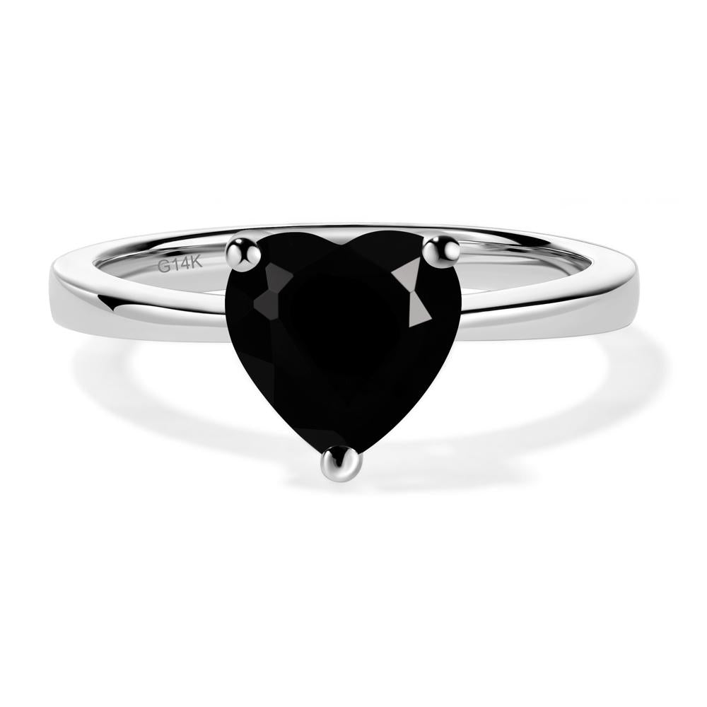 Heart Shaped Black Spinel Solitaire Ring - LUO Jewelry #metal_14k white gold