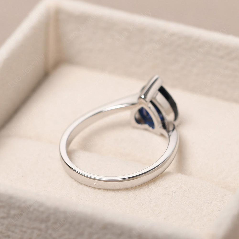 Lab Sapphire Ring Heart Solitaire Ring White Gold - LUO Jewelry