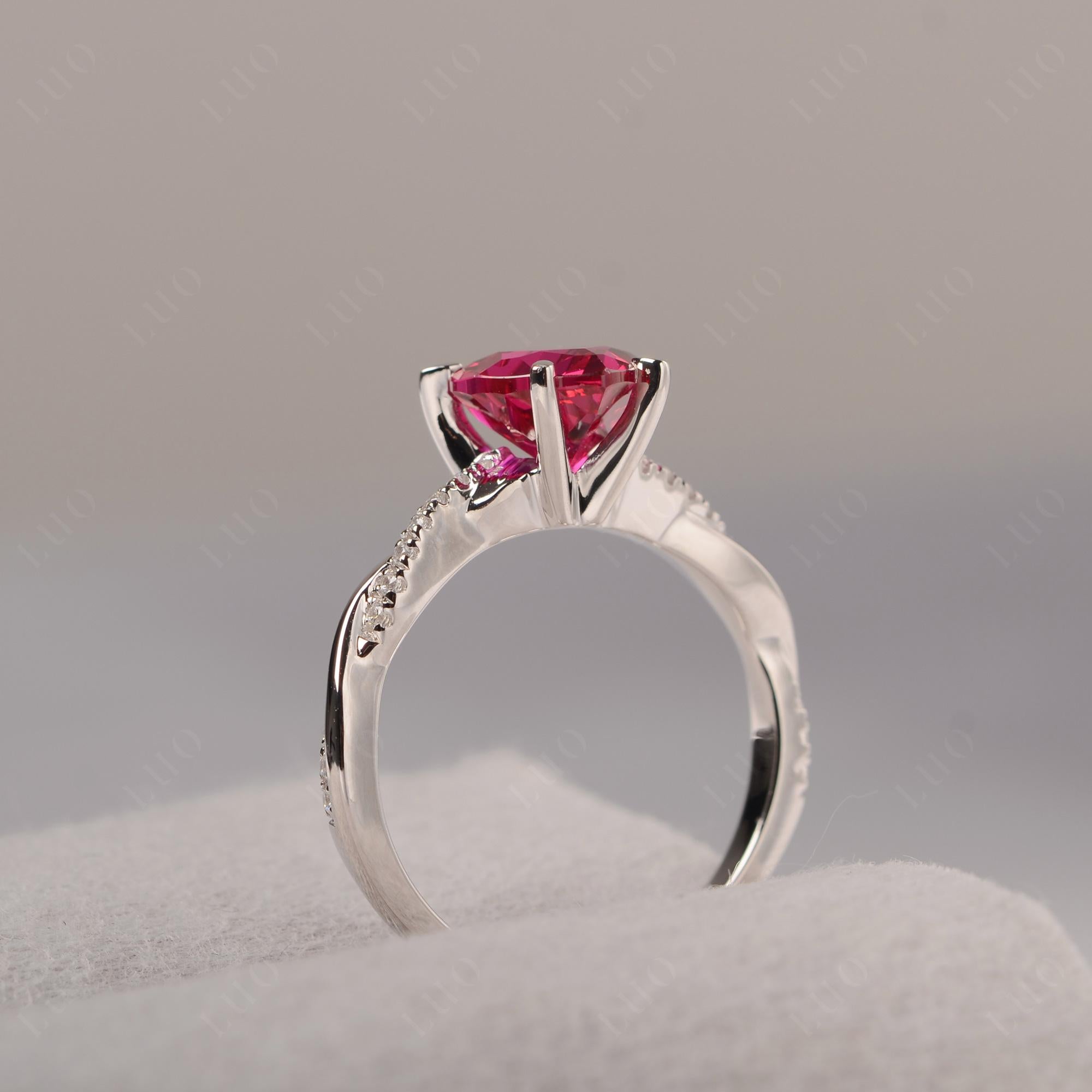 Sterling created rose cut ruby ring with factory twisted bezel