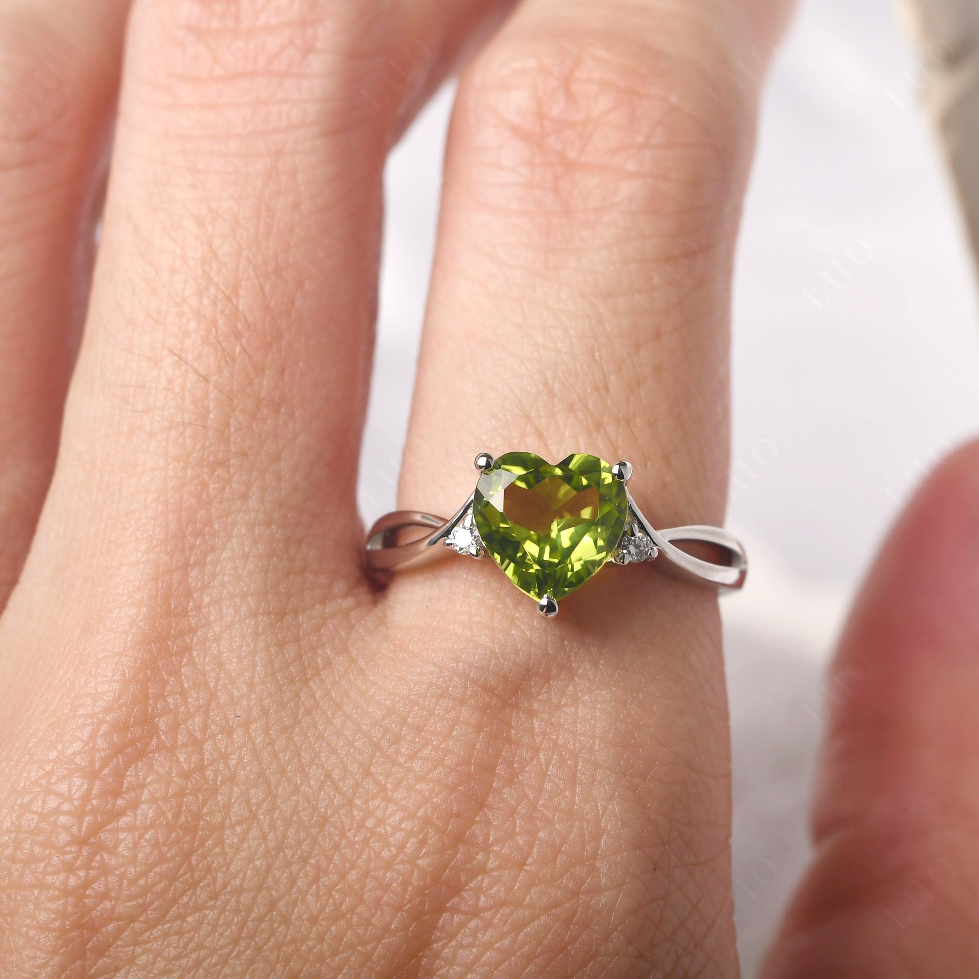 Heart Shaped Trillion Cuf Natural Peridot & White Topaz outlet Halo Ring