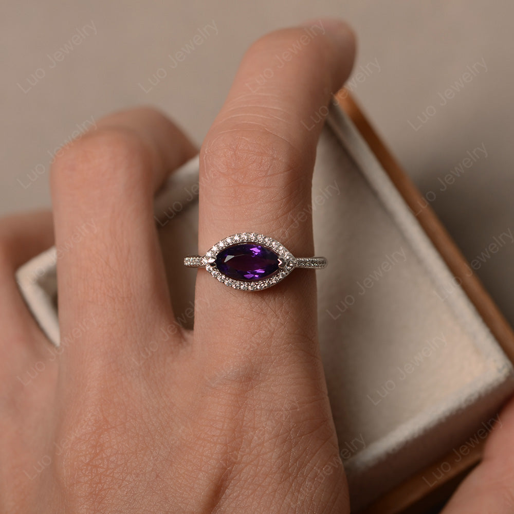 Amethyst Marquise Cut Halo East West Ring - LUO Jewelry