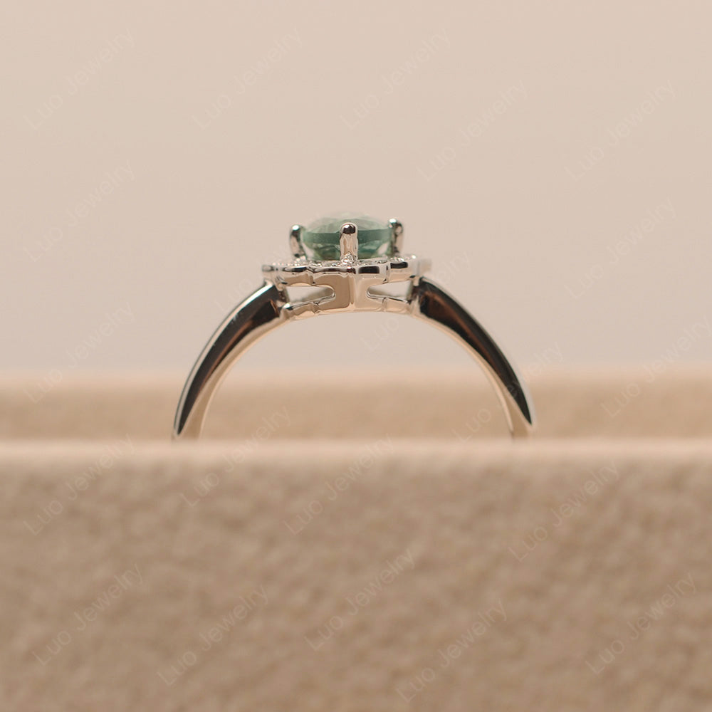 Marquise Cut Green Sapphire Halo Engagement Ring - LUO Jewelry
